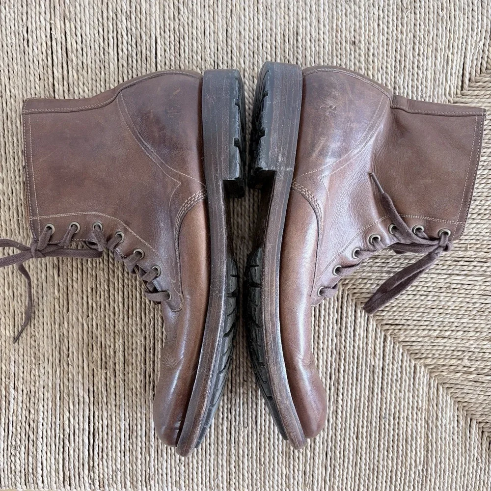 Frye Mens Sz 11D Bowery Lace-Up Boots Brown Leather Side Zip Military Utility